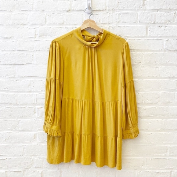 ⭐️ 2 for $25 • Anthropologie || Maeve Goldie High Neck Tiered Tunic Gold S - Picture 1 of 7